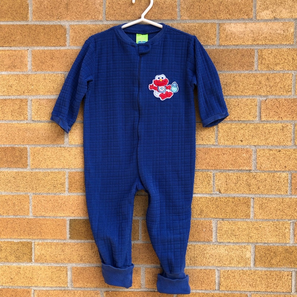 Vintage Elmo Sesame Street beginnings Baby Pjs Pajamas Fleece One Piece Sz 24 M💙